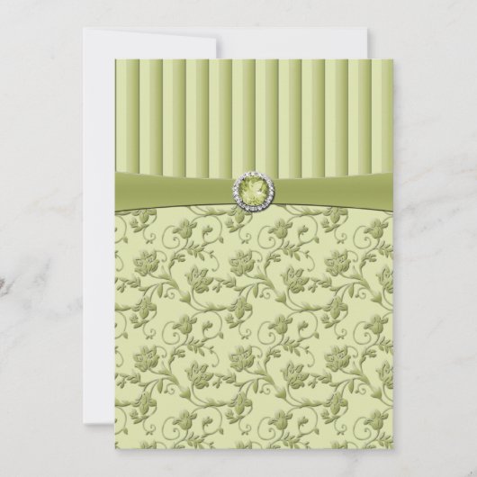 Shades of Green Floral Stripe Wedding Invitation Kaart (Voorkant)