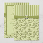Shades of Green Floral Stripe Wedding Invitation Kaart (Voorkant / Achterkant)