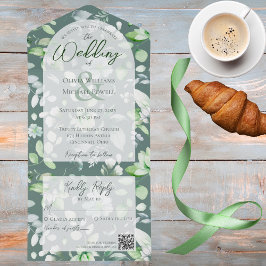 Shades of Green Land Bloemen QR Code All In One Uitnodiging