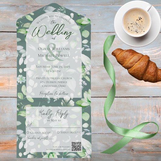 Shades of Green Land Bloemen QR Code All In One Uitnodiging