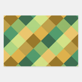 SHADES OF GREEN ORANGE BROWN GEOMETRIC PATTERNS INPAKPAPIER VEL