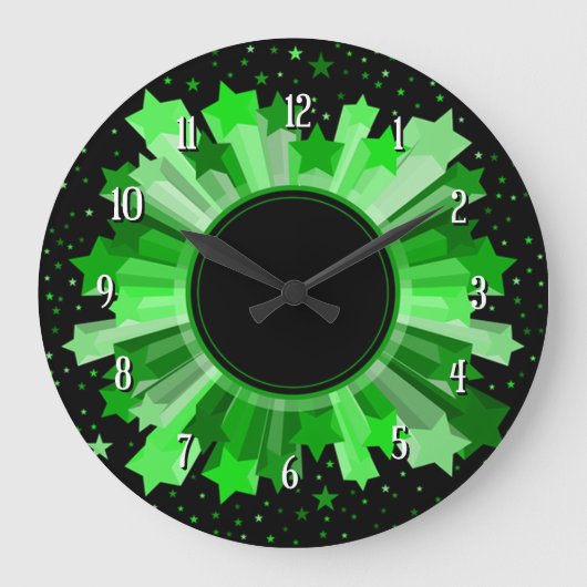 Shades of Green Starburst Wall Clock Grote Klok (Voorkant)