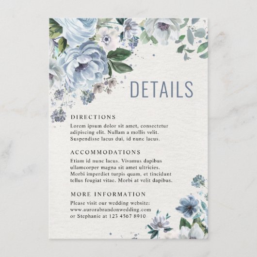 Shades of Grey Dusty Blue Winter Rustic Wedding Informatiekaartje (Voorkant)