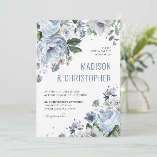 Shades of Grey Dusty Blue Winter Rustic Wedding Kaart (Staand voorkant)