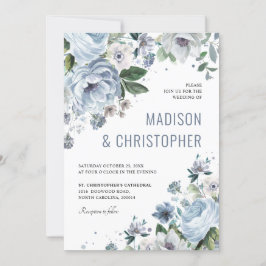 Shades of Grey Dusty Blue Winter Rustic Wedding Kaart