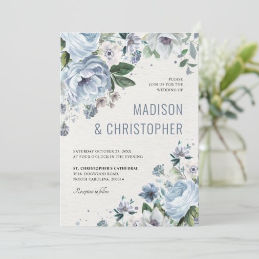 Shades of Grey Dusty Blue Winter Rustic Wedding Kaart (Staand voorkant)