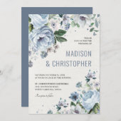 Shades of Grey Dusty Blue Winter Rustic Wedding Kaart (Voorkant / Achterkant)