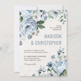 Shades of Grey Dusty Blue Winter Rustic Wedding Kaart