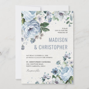 Shades of Grey Dusty Blue Winter Rustic Wedding Kaart