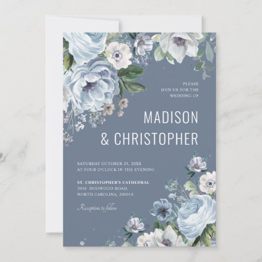 Shades of Grey Dusty Blue Winter Rustic Wedding Kaart (Voorkant)