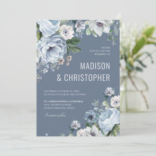 Shades of Grey Dusty Blue Winter Rustic Wedding Kaart (Staand voorkant)