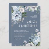 Shades of Grey Dusty Blue Winter Rustic Wedding Kaart (Voorkant / Achterkant)