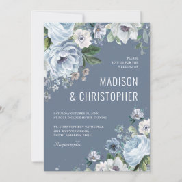 Shades of Grey Dusty Blue Winter Rustic Wedding Kaart