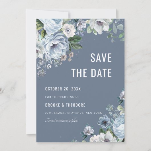 Shades of Grey Dusty Blue Winter Rustic Wedding Sa Save The Date (Voorkant)