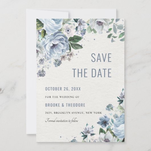 Shades of Grey Dusty Blue Winter Rustic Wedding Save The Date (Voorkant)