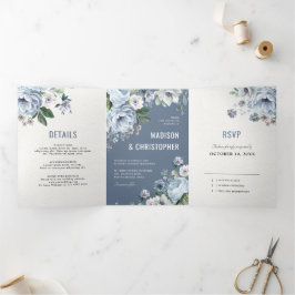 Shades of Grey Dusty Blue Winter Rustic Wedding Tr Drieluik Aankondiging