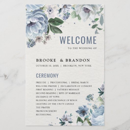 Shades of Grey Dusty Blue Winter Wedding Programme (Voorkant)