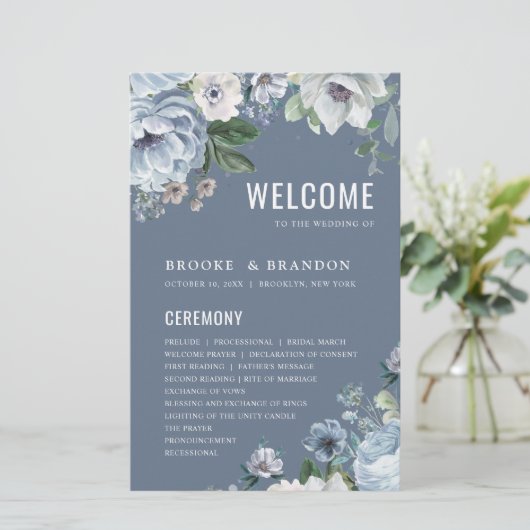 Shades of Grey Dusty Blue Winter Wedding Programme (Staand voorkant)