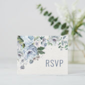 Shades of Grey Dusty Blue Winter Wedding RSVP Briefkaart (Staand voorkant)