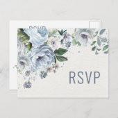 Shades of Grey Dusty Blue Winter Wedding RSVP Briefkaart (Voorkant / Achterkant)