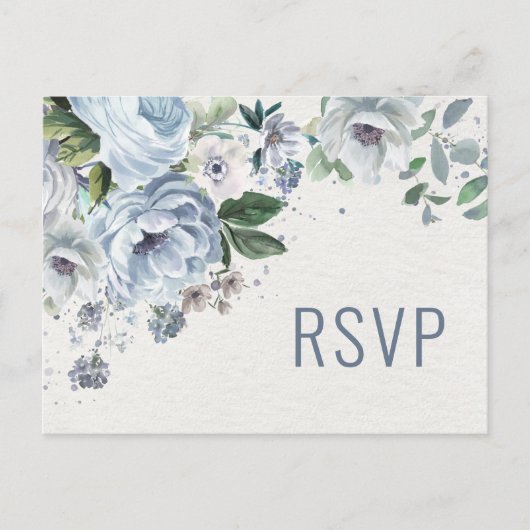 Shades of Grey Dusty Blue Winter Wedding RSVP Briefkaart (Voorkant)