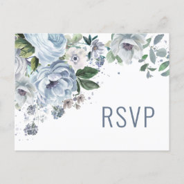 Shades of Grey Dusty Blue Winter Wedding RSVP Pos Briefkaart