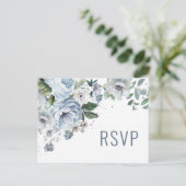 Shades of Grey Dusty Blue Winter Wedding RSVP Pos Briefkaart (Staand voorkant)