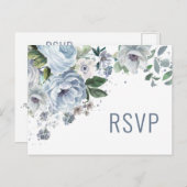 Shades of Grey Dusty Blue Winter Wedding RSVP Pos Briefkaart (Voorkant / Achterkant)