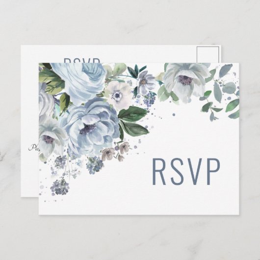 Shades of Grey Dusty Blue Winter Wedding RSVP Pos Briefkaart (Voorkant / Achterkant)