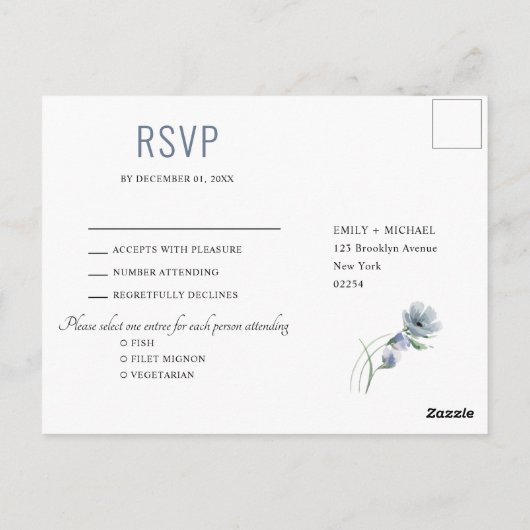 Shades of Grey Dusty Blue Winter Wedding RSVP Pos Briefkaart (Achterkant)