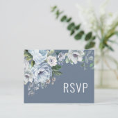 Shades of Grey Dusty Blue Winter Wedding RSVP Pos Briefkaart (Staand voorkant)