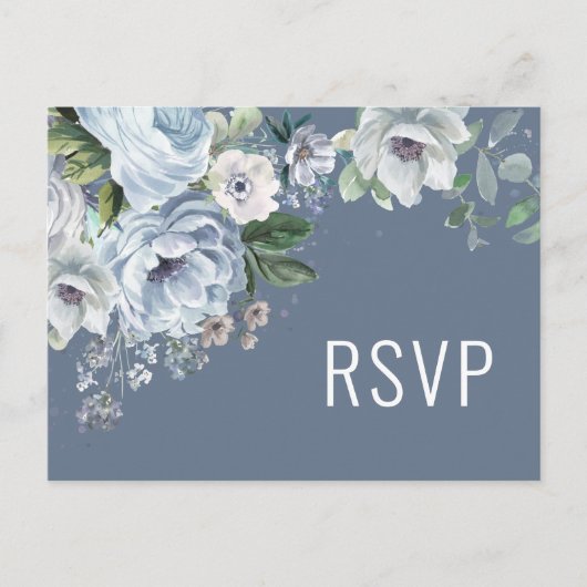 Shades of Grey Dusty Blue Winter Wedding RSVP Pos Briefkaart (Voorkant)