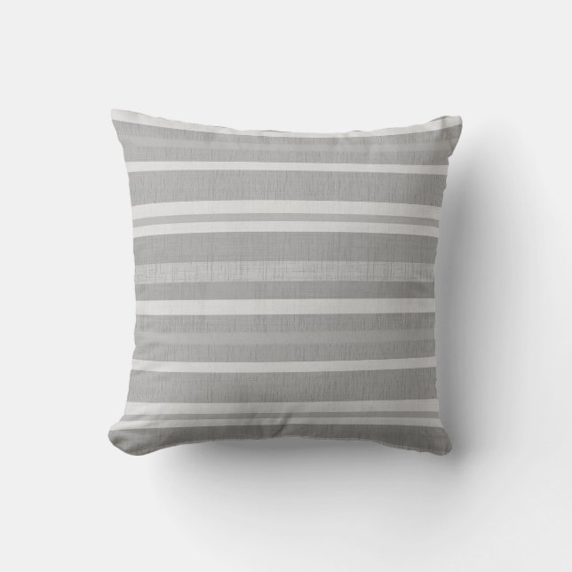 Shades of Grey & White Linen Watch Striped Pillow Kussen (Voorkant)