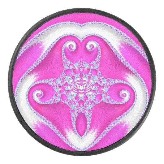 ~ Shades of Hot Pink en White ~ Hockey Puck (Voorkant)