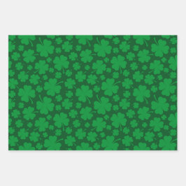 SHADES OF IRISH GREEN & WHITE SHAMROCKS INPAKPAPIER VEL