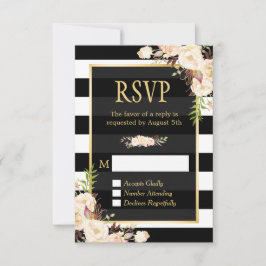 Shades of Ivory Floral Black White Stripes RSVP