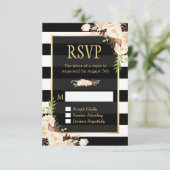 Shades of Ivory Floral Black White Stripes RSVP (Staand voorkant)