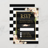 Shades of Ivory Floral Black White Stripes RSVP (Voorkant / Achterkant)