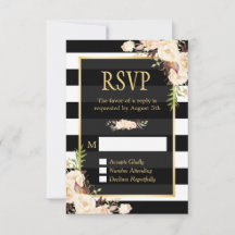 Shades of Ivory Floral Black White Stripes RSVP