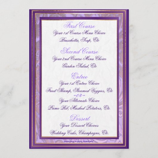 Shades of Lavender and Paarse Lace Wedding Menu (Achterkant)