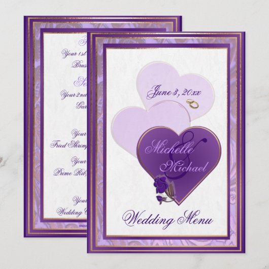 Shades of Lavender and Paarse Lace Wedding Menu (Voorkant / Achterkant)