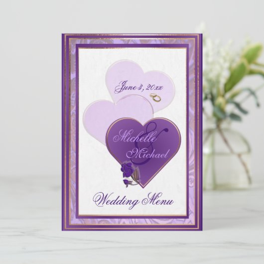 Shades of Lavender and Paarse Lace Wedding Menu (Staand voorkant)