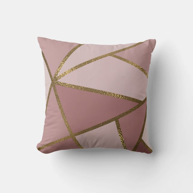Shades of Mauve Pink & Gold Bronze Geometric Glam Kussen (Voorkant)