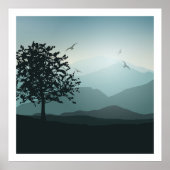 Shades of Mountains Smokey Green Blues Lonely Tree Poster (Voorkant)
