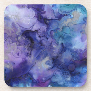 Shades of Paarse Blue Waterverf Marged Swirls Bier Onderzetter