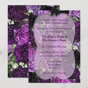 Shades of Paarse Carnans Wedding Invitation Kaart