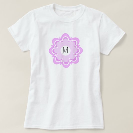 Shades of Paarse Floral Design Pattern Initiaal to T-shirt (Design voorkant)