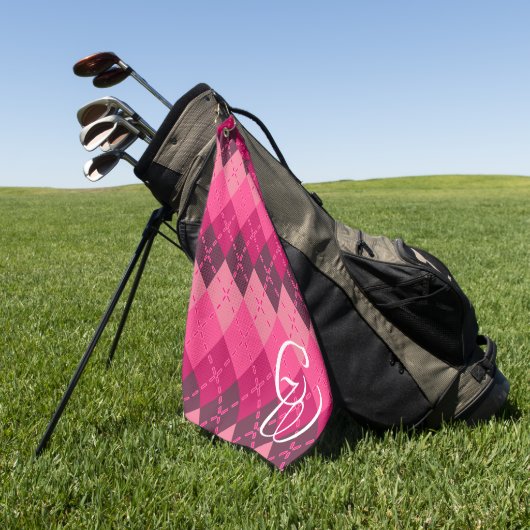 Shades of Pink Argyle Sporty Preppy Gepersonalisee Golfhanddoek (Groen)
