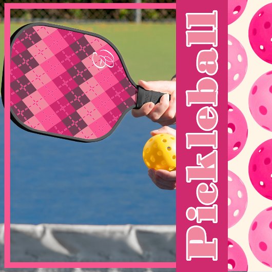Shades of Pink Argyle Sporty Preppy Gepersonalisee Pickleball Paddle