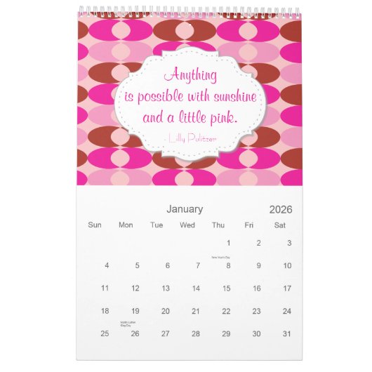 Shades of Pink Calendar Kalender (Jan 2026)